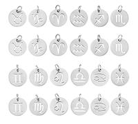 COGCHARGER 24 Pieces Stainless Steel Zodiac Charms Pendant Flat Round Constellations Charm Zodiac Sign Pendant for Jewelry Necklace Earring Making Crafts