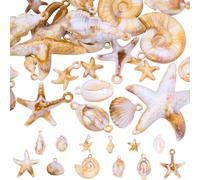 COGCHARGER 24Pcs Beach Seashell Charms for Jewellery Making Cute Acrylic Ocean Shell Summer Charms Golden 3D Beach Sea Pendants for Earring Bracelet Necklace DIY Accessories