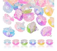 COGCHARGER 24Pcs Cute Resin Pearl Shell Charms for Jewellery Making Bulk Mini Beach Ocean 3D Charms Random Color Pendant for Bracelet Earring Necklace DIY Crafts