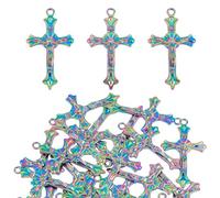COGCHARGER 25 Pcs Multi-color Jesus Cross Crucifix Charms Pendant Rainbow Color Alloy Religious Christ Charms for Rosary Necklace Bracelet Jewelry Making DIY Craft Supplies