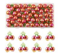 COGCHARGER 25Pcs Red Large Cherry Charms for Jewellery Making Bulk Cute Round Acrylic Berry Beads with Leaf Pendants for Bracelet Necklace Earrings Keychain DIY Supplies