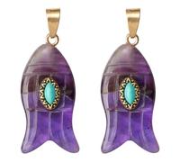 COGCHARGER 2Pcs Fish Stone Charms for Jewellery Making Natural Ocean Beach Crystal Charms Amethyst Pendants for Earring Bracelet Necklace DIY Supplies