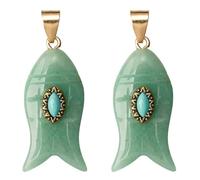 COGCHARGER 2Pcs Fish Stone Charms for Jewellery Making Natural Ocean Beach Crystal Charms Green Aventurine Pendants for Earring Bracelet Necklace DIY Supplies