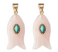 COGCHARGER 2Pcs Fish Stone Charms for Jewellery Making Natural Ocean Beach Crystal Charms Rose Quartz Pendants for Earring Bracelet Necklace DIY Supplies