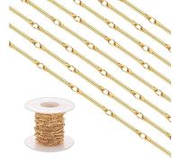 COGCHARGER 3.28 Feet 1M Brass Bar Link Chains Unwelded Metal Long Stick Link Cable Chains Real 18K Gold Plated for Jewelry Necklace Making Crafts