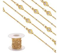 COGCHARGER 3.28 Feet 1M Clear Cubic Zirconia Heart Link Chains Real 18K Gold Plated Cable Link Chain Unwelded Metal Chain for Jewelry Necklace Making
