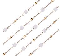 COGCHARGER 3.28 Feet 1M Natural Square Beaded Chains Unwelded Gemstone Rosary Chain with Golden Findings Rose Quartz Chain for Women Girl Jewelry Making