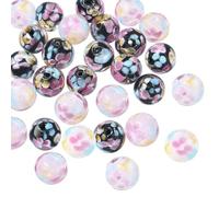 COGCHARGER 30 Pcs 12mm Handmade Lampwork Beads Flower Round Glass Beads 2 Colors for Bracelets Necklaces Earrings Jewelry Crafts Making (Black+Pink)