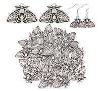 COGCHARGER 30 Pcs Moth Gothic Charms for Jewellery Making Tibetan Style Alloy Silver Moon Phase Charms Insect Animal Pendant for Bracelet Necklace Earring DIY Crafts
