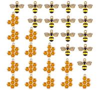 COGCHARGER 30 Pieces Bees Charm Pendant with Enamel Honeycomb Alloy Rhinestone Bee Charm Golden for Jewellery Necklace Bracelet Earring Making Crafts