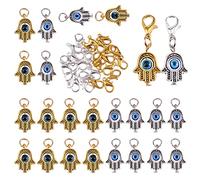 COGCHARGER 30 Pieces Evil Eye Hand Charm Pendant Antique Hamsa Hand Evil Eye Charms with Lobster Clasp for Jewelry Necklace Bracelet Earring Making Crafts