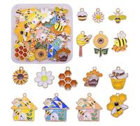 COGCHARGER 30Pcs 15Style Bee Charms for Jewellery Making Cute Animal Charms World Bee Day Alloy Enamel Pendants for Bracelet Necklace Earring Keychain DIY Supplies