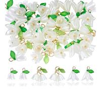 COGCHARGER 30Pcs Acrylic Flower Charms for Jewellery Making Cute Small White Leaf Floral Charms Bulk Lily Pendant with Pearl Beads for Earring Bracelet Necklace DIY Accessories