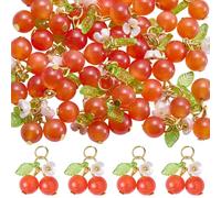 COGCHARGER 30Pcs Cherry Charms for Jewellery Making Bulk Cute Orange Red Cherry Pendant Stainless Steel Glass Fruit Flower Charms for Bracelets Earrings Necklace DIY Crafts