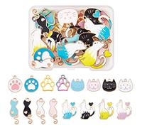 COGCHARGER 32 Pieces Enamel Animal Charm Cat Pendant Bear Paw Prints Charm Mixed Shape for Jewellery Necklace Bracelet Earring Making Crafts