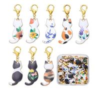 COGCHARGER 32Pcs 8 Color Cat Bag Purse Keychain Charms for jewellery Making Alloy Enamel with Lobster Claw Clasp Animal Badge Charms for Bracelets Stitch Markers Zipper Pull Clip On Decoration
