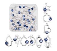 COGCHARGER 36 Pcs 9 Style Alloy Enamel Devil's Eye Charms Silver Turkish Blue Evil Eye Pendants Flat Back Evil Eye Charm for Necklace Bracelet Earrings Jewellery Making Crafts