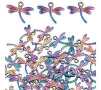 COGCHARGER 40 Pcs Multi-color Dragonfly Charms Flying Animal Pendant Rainbow Color Alloy Insect Charms for Necklace Bracelet Jewelry Making