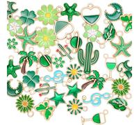 COGCHARGER 40Pcs Assorted Enamel Charms for Jewellery Making Bulk Cute Green Charms Alloy Flower Heart Plant St Patricks Day Four Leaf Clover Charm for Bracelet Earring Necklace DIY Crafts