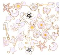 COGCHARGER 40Pcs Assorted Enamel Charms for Jewellery Making Bulk Cute Small Charms Alloy White Flower Heart Star Cat Pendant for Bracelet Earring Necklace DIY Crafts