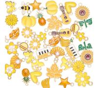 COGCHARGER 40Pcs Assorted Enamel Charms for Jewellery Making Bulk Cute Yellow Charms Alloy Flower Bee Pumpkin Maple Leave Pendant for Bracelet Earring Necklace DIY Crafts