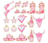 COGCHARGER 40Pcs Western Charms for Jewellery Making Enamel Cowboy Hat Horseshoe Cactus Boot Pink Pendant Charms for Earring Bracelets Crafts Gift Decor