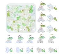 COGCHARGER 45Pcs Flower Beads Charms for Jewellery Making White Acrylic Pearl Bulk Cute Leaf Floral Charm Flower Pendants for Bracelet Necklace Keychain Earrings DIY Supplies Findings