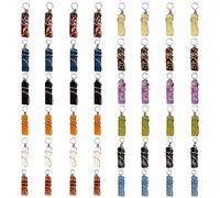 COGCHARGER 48 Pieces Cylinder Mixed Stone Pendant Charm Natural Gemstone Charm with Brass Wire Wrapped for Jewellery Necklace Earring Making Crafts