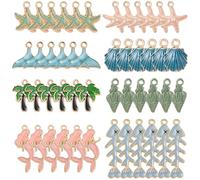 COGCHARGER 48Pcs Assorted Beach Charms for Jewellery Making Bulk Summer Metal Ocean Enamel Charms Mermaid Starfish Shell Alloy Pendants for Earring Bracelet Necklace DIY Craft