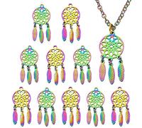 COGCHARGER 5 Pcs Dream Catcher Charms Stainless Steel Charms Woven Net Feather Charms Pendants for Jewellery Bracelet Necklace Earrings Making DIY Craft Supplies