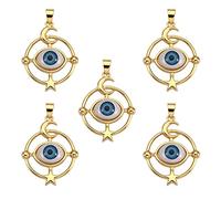 COGCHARGER 5 Pcs Flat Round with Eye Brass Charm Evil Eye Charms Pendants Long-Lasting Plated Brass Charm for Jewelry Necklace Bracelet Making