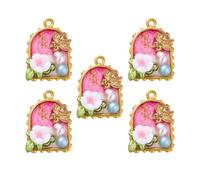 COGCHARGER 5 Pcs Oil Painting Flower Charms for Jewellry Making Alloy Enamel Pendants with Imitation Pearls for Bracelets Earrings Necklace DIY Supplies(Salmon)