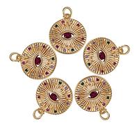 COGCHARGER 5 Pieces Flat Round Cubic Zirconia Charm with Eye Colorful Evil Eye Charm Pendant Real 18K Gold Plated for Jewelry Necklace Bracelet Earring Making Crafts