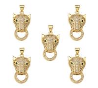 COGCHARGER 5 Pieces Leopard Cubic Zirconia Pendants Brass Animal Charm Real 18K Gold Plated Pendant for Jewelry Necklace Bracelet Earring Making Crafts