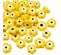 COGCHARGER 50 Pcs Lampwork Beads Flower Evil Eye Daisy Flower Beads Handmade Millefiori Lampwork Glass Beads for DIY Jewelry Making Crafts (Yellow)