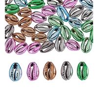 COGCHARGER 50 Pieces Electroplated Sea Shell Beads Cowrie Shell Mixed Color Cowrie Beach Seashells for Jewellery Necklace Bracelet Earring Making Crafts