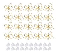 COGCHARGER 50Pcs 25 Pairs Bow Earrings for Women Golden Bulk Cute Brass Bowknot Earrings with Loop with 60Pcs Plastic Earplugs for Dangle Earring Jewellery Making DIY Supplies