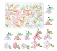 COGCHARGER 50Pcs Flower Beads Charms for Jewellery Making Pink Acrylic Pearl Bulk Cute Leaf Floral Charm Flower Pendants for Bracelet Necklace Keychain Earrings DIY Supplies Findings