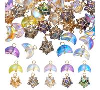 COGCHARGER 50Pcs Star Charms for Jewellery Making Bulk Small Moon Glass Crystal Cute Celestial Charms Colorful AB Color Electroplate Pendants for Earring Bracelet Necklace DIY Supplies