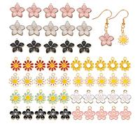 COGCHARGER 55 Pieces Enamel Flower Charms Pendant Cherry Blossoms Daisy Charms Mixed Color for Jewelry Necklace Earring Bracelet Making（11 Style ）