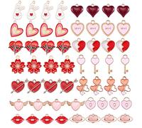 COGCHARGER 56 Pcs Heart Enamel Charms Pendant Pink Love Heart Charms for Jewelry Necklace Bracelet Earring Gifts Making