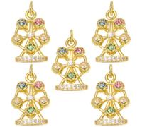 COGCHARGER 5Pcs Big Wheel Gold Charms for Jewellery Making Real 18K Gold Plated Crystal Charms Brass Colorful Cubic Zirconia Pendants with Jump Rings for DIY Earring Bracelet Necklace