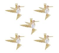COGCHARGER 5Pcs Bird Charms for Jewellery Making Real 18K Gold Plated Charms Brass Clear Cubic Zirconia Crystal Pendants for Earring Bracelet Necklace Jewellery Making