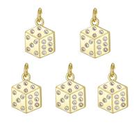COGCHARGER 5Pcs Dice Charms for Jewellery Making 18K Gold Plated Brass Dice Pendants Aesthetic Cubic Zirconia Gold Charms Hanging Ornament for DIY Bracelet Necklace Earring Crafts