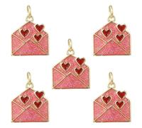 COGCHARGER 5Pcs Envelope Enamel Charms for Jewellery Making Pink Real 18K Gold Plated Charms Red Heart Love Letter Brass Pendants with Rings for Earring Bracelet Necklace DIY Accessories