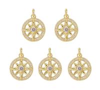 COGCHARGER 5pcs Gold Compass Charms for Jewellery Making Real 18K Gold Plated Star Charms Brass Cubic Zirconia Pendant with Jump Ring for Bracelet Necklace Earring Making Accessories