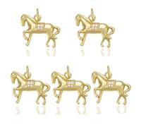 COGCHARGER 5Pcs Horse Charms for Jewellery Making 18K Gold Plated Brass Horse Pendant Micro Pave Cubic Zirconia Animal Jewellery Charms Hanging Ornament for DIY Bracelet Necklace Earring Crafts