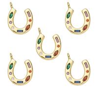 COGCHARGER 5Pcs Horseshoe Charms for Jewellery Making 18K Gold Plated Brass Western Charms Micro Pave Colorful Cubic Zirconia Horseshoe Pendants Hanging Ornament for DIY Bracelet Necklace Earring