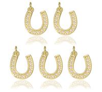 COGCHARGER 5Pcs Horseshoe Charms for Jewellery Making Brass U Shape Western Charms Micro Pave Cubic Zirconia Horseshoe Pendants Hanging Ornament for DIY Bracelet Necklace Earring Crafts (Gold)