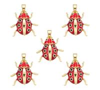 COGCHARGER 5Pcs Ladybug Charms for Jewellery Making Brass Red Enamel Charms Cute Insects Charm for Earring Bracelet Necklace DIY Accessories